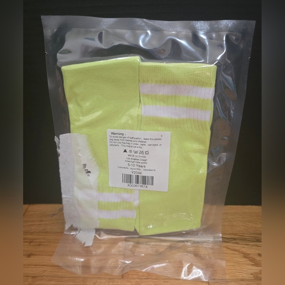 Unisex KIDS Socks Lime Green & White 6 - 10 Yrs, Knee High, Soccer, Neon, NEW - Picture 6 of 7